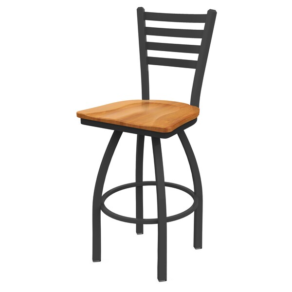 25" Swivel Counter Stool, Pewter Finish, Med Maple Seat